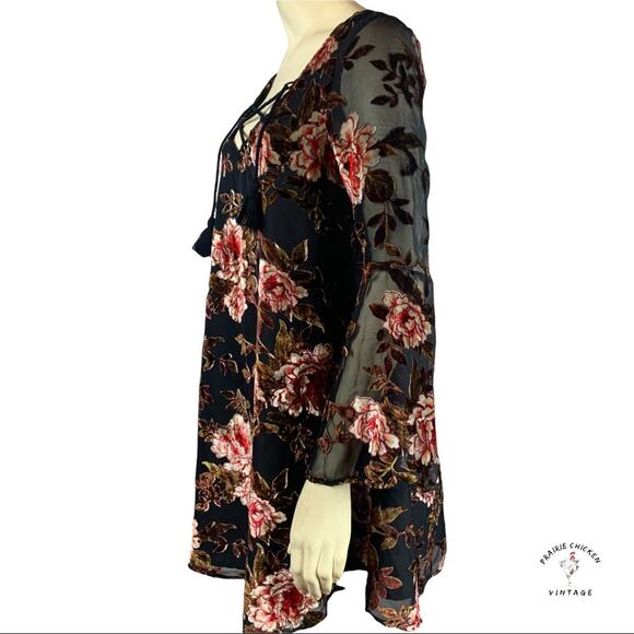 Cupcakes and Cashmere Valda Swing Velvet Dress Small Bell Sleeve Boho Size XS - Picture 5 of 7